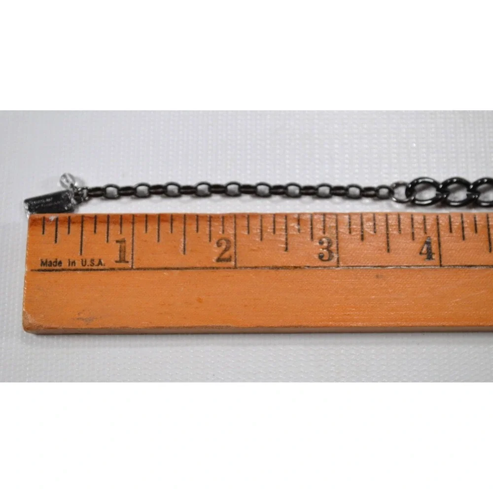 Dark Silver Tone Multi Strand Layer Necklace w/ Clear‎ Rhinestone Accent 35.5